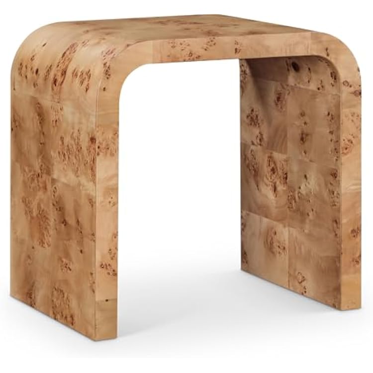 Meridian Furniture 269-E Cresthill Collection Mid-Century Modern End Table with Ash Burl Wood, Natural Ash Finish, Curved Art Deco Design, 24 W x 18 D x 24 H, Natural