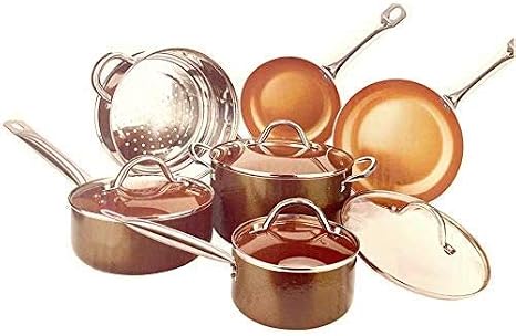 Copper H-02628 Pan 10-Piece Luxury Induction Cookware Set Non-Stick, 21.5 x 11.5 x 11 inches ...