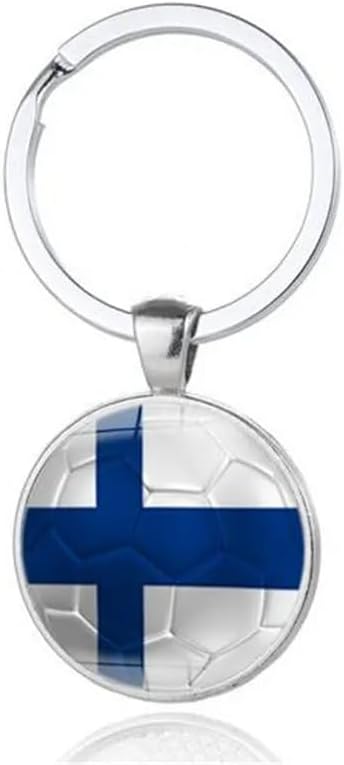 Art Attack Finnish Flag Soccer Keychain, Finland Eagle Owls National Football Team Accessories History Party Favor Fan Car Key Chain Ring Pendant Charm Silver