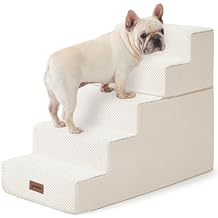 ZOMISIA Dog Steps for High Beds - Dog Stairs 2 in 1 with Zippers Suitable for Small Dogs, Foam Pet Stairs with Non Slip Bottom Grey 5 Steps, Beige