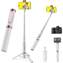 CellphoneTripod with Remote, Aluminum Alloy Selfie Stick Tripod, Best Foldable Mini Extendable Tripod Stand 270 Rotation Compatible with iPhone/Android Travel Essentials