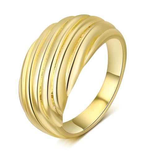 Mytys Gold Statement Rings for Women Gold Band Ring Fashion Design Gold Dome Finger Rings Non Tarnish Jewelry