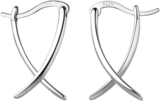 SLUYNZ 925 Sterling Silver X Hoop Earrings for Women Teens Minimalist Hoop Earrings Huggie