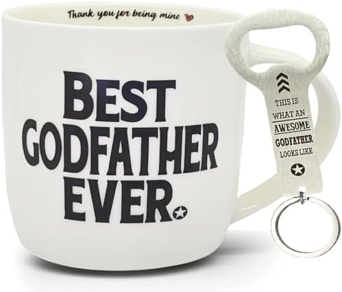 Best Godfather Mug 12 Ounce Ceramic, Godfather Bottle Opener Keychain, Best Godfather Ever Gifts, Godfather Gift for Men, Appreciation Gift for Godfather Birthday Proposal