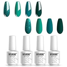 Vishine 4 Colors Green Teal Gel Nail Polish Kit 15ml, Glitter Green Sparkle Gel Nail Polish Set, Drak Green Gel Polish Nail Art Home DIY Salon