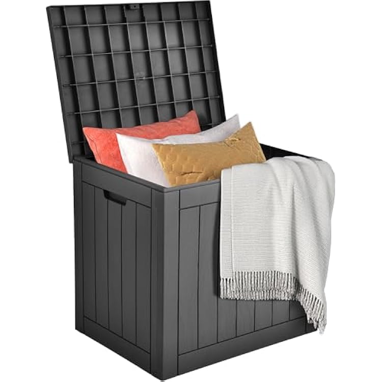 DWVO 30 Gallon Outdoor Storage Box with Side Handles and Lockable Lid, Weatherproof Resin Deck Box for Patio, Cushions, Garden Tools, and Supplies - Black