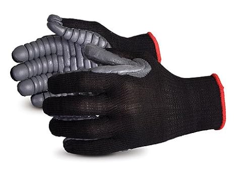 Superior S10VIB Vibrastop Nylon Anti Vibration Full Finger String Knit Glove with Anti-Vibe Chloroprene Coated Palm, Work, 7 Gauge Thickness, X-Large, Black (Pack of 1 Pair)