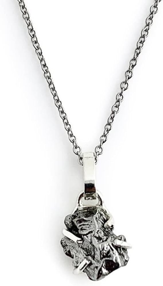 Authentic Meteorite Campo de Cielo Argentina Pendant Necklace, Treasure Chest Box, Real Space Rock, Educational Card & Certificate of Authenticity silver bezel includes the chain