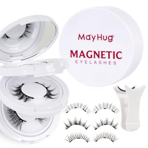 Mayhug Magnetic Eyelashes 3 Pairs Reusable Magnetic Eyelashes with Applicator No Glue Needed Eyelashes Natural-Looking Eyelashes, Eyelash Curler Set, Easy to Wear and Remove 3 Pairs-Kit 1