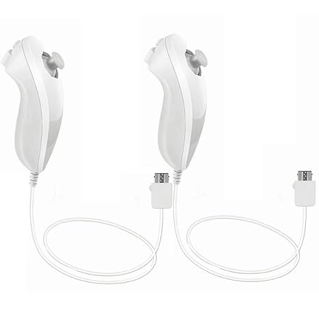 Tevodo Wii Nunchuck Controller, 2 Packs Nunchuck Joystick Compatible with Wii Wii U console(White and White)