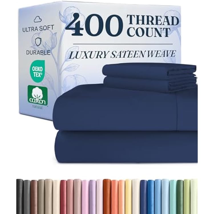 Cal King Sheet Set - 100% Cotton Sheets - 4 Piece Cal King Size Cotton Bed Set with Deep Pockets up to 16 Inches - Soft, Breathable & Cooling - Fade and Stain Resistant - Machine Washable - Navy Blue