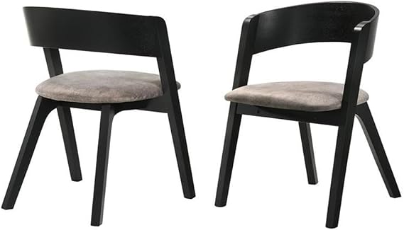 Armen Living Jackie Mid-Century Modern Dining Accent Chairs Finish Fabric-Set of 2, 21" Wide, Black Ash/Brown