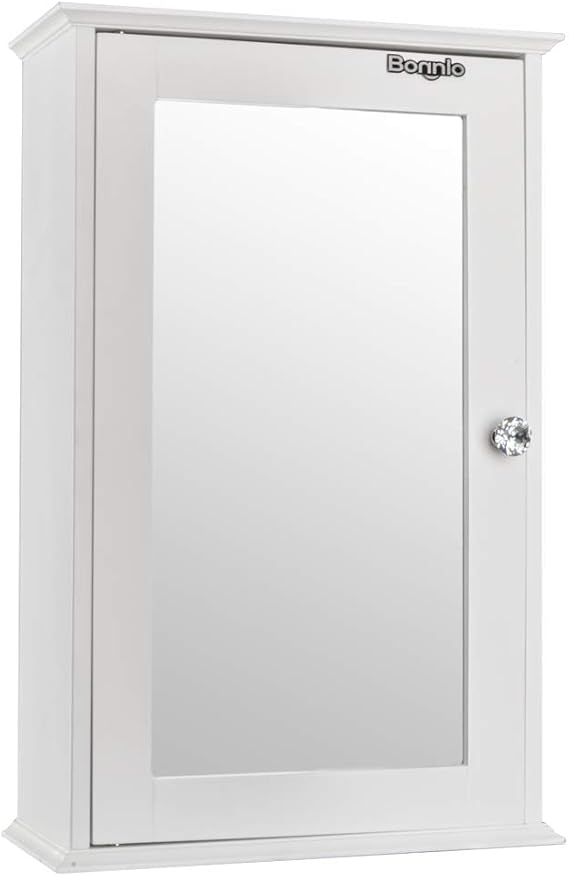 FCH Bathroom Wall Cabinet with One Mirror Single Door Multipurpose Storage Organizer Shelves Home Furniture Bright White Finish