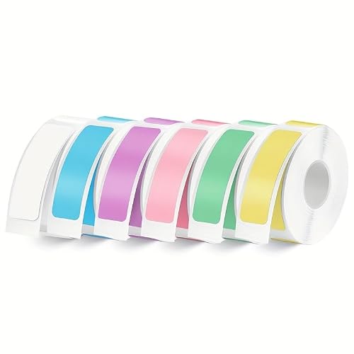 6 Rolls Colored D30 Label Tapes Compatible with Label Maker Model D30 D35, Thermal Sticker Paper 12mm x 40mm 0.47 x 1.57 Inches Self-Adhesive LabelingTapes for Home Office