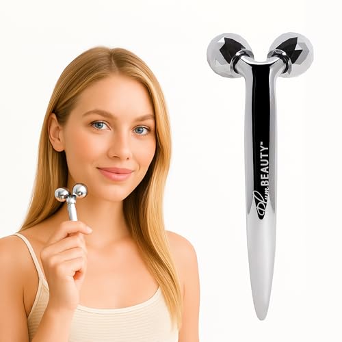Contouring Dual Ended Silver Face Roller for Wrinkles and Lifting, Face Rollers for Women, Men - Facial Roller supports lymphatic drainage, Skin Care Beauty Massager Facial Tool for Self Care