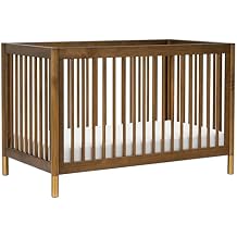 Babyletto Gelato 4-in-1 Convertible Crib with Toddler Bed Conversion in Natural Walnut and Brushed Gold Feet, Greenguard Gold Certified
