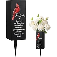Hushee Memorial Grave Decorations Cemetery Cardinal Flower Vase Metal Gravesite Flower Holder with Spike Graves Metal Funeral for Loss of Loved One Cemetery Outdoors Yard Garden(Mom)