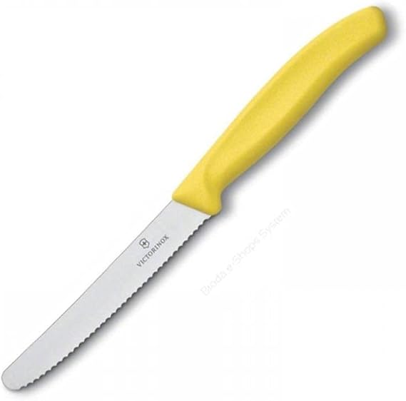 Victorinox Swiss Classic 4.5-Inch Tomato and Bread Paring Knife, Serrated Edge Round Tip, Yellow
