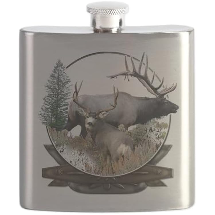 CafePress Big Game Elk And Deer Flask 7 oz Stainless Steel Drinking Flask