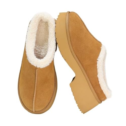 Platform Clogs for Womens Genuine Suede Fuzzy Soft Flat New Heights, Memory Foam and Non-Slip Comfortable Stylish Closed Toe Clogs for Women 2025