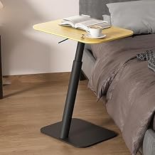 Adjustable Height C Shaped End Table,Round Couch Side Table,Iron Bracket Tv Tray Table,Modern Small Coffee Table,Slide Under Couch Table,for Living Room,Indoor(White,48 * 48cm/19 * 19in)