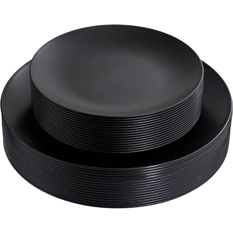 LIYH 32 Pcs Black Plastic Plates Reusable - Unbreakable and Durable Plates - Dishwasher Safe Lightweight Plate,Camping Plate Outdoor Dish 16