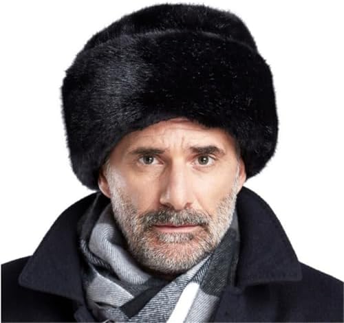 Men Winter Trapper Hat Faux Mink Fur Trooper Hat Russian Ushanka Cossack Hunting Dad Hat Outdoor Ski Snow Cap