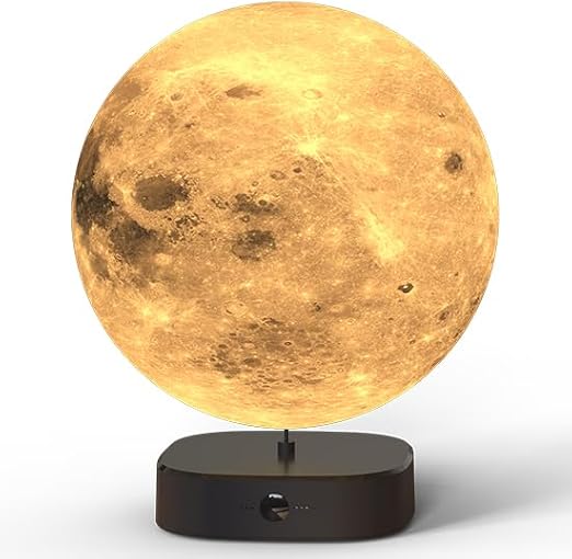 Moon Lamp, 6 inch 3D Printed Floating Moon lamp, auto Light up with self Rotating, Moon Light lamp for Kids (Black Base)
