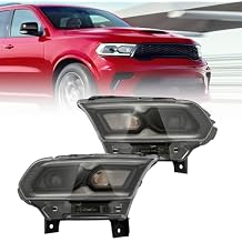 Headlight Assembly Fits for 2021 2022 2023 Dodge Durango Black Bezel Projector Headlamp Replacement Driver Left+Passenger Right Side w/Halogen Signal + LED DRL Clear Lens