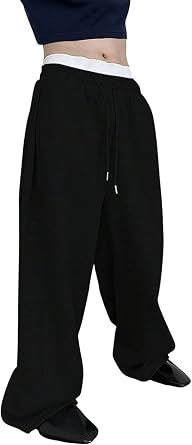 SHENHE Men's Baggy Pants Wide Leg Drawstring Waist Loose Sweatpants with Pockets