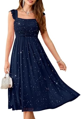 Wedtrend Sparkly Sequin Dress Ruffle Strap 80s Prom Dress Long Formal Dresses for Women