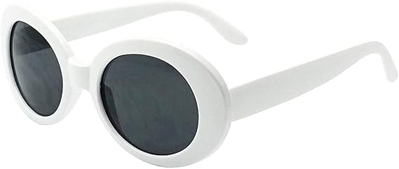 White Oval Round Sunglasses Thick Bold Retro Clout Goggles (White, Smoke), Large