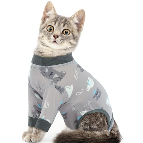 Bonaweite Cat Recovery Onesie, Cat Pajamas Body Suit for Post Surgery, Male Female Neuter, Kitten Spay E-Collar Cone Alternative Anxiety Vest