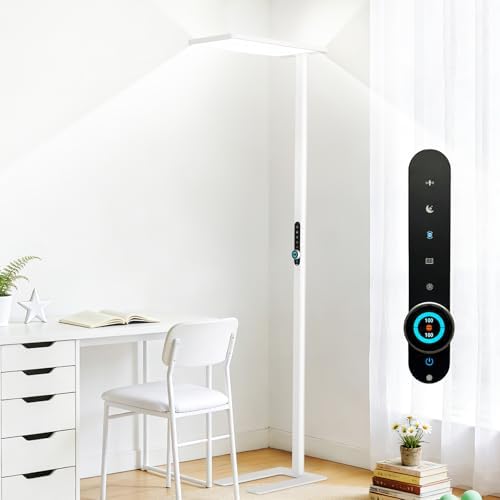120W Led Floor Lamp, 10500LM Full Spectrum Eye Care Standing Lamp, 77 Motion Sensor Floor Lamps, Bright Reading Floor Lamp for Living Room, Study Room, Bedroom, Office, 4000K Natural Daylight
