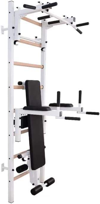Power Tower Pull Up Bar Dip Station - Wooden Swedish Ladder Wall Stall Bar - Indoor Chin Up Bar Workout Equipment for Home Exercise, Physical Therapy, Gymnastics, Fitness