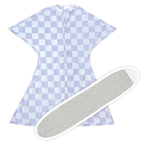 SleepingBaby Zipadee-Zip Transition Swaddle (Lavender Check, Small for 4-8 Months) and Snuggle Strap (Grey, One Size) - Wearable Baby Blanket and Accessory - Polyester, Spandex