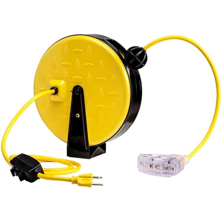 30 Ft Extension Cord reel, Retractable Extension Cord with 3 Power Outlets Indicator Lights, 16AWG3C SJTW Heavy Duty Power Cord, 10 Amp Circuit Breaker, Wall Mount and Ceiling Mount, ETL Certified