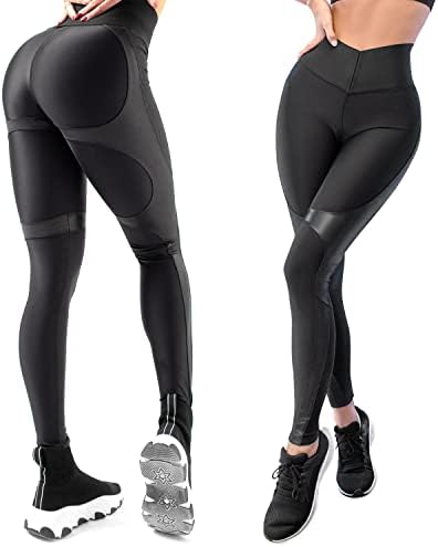 BONA FIDE Womens Premium Quality Push Up Leggings, High Waisted, Black, Large