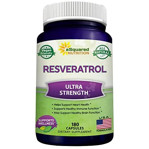 100% Natural Resveratrol - 1000mg Per Serving Max Strength 180 Capsules Antioxidant Supplement, Trans-Resveratrol Pills for Heart Health & Pure, Polyphenols