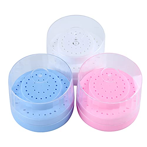 Dental Multi-Use Burs Holder 60 Holes Round with Transparent Cover Autoclave Sterilizer Burs Block for Dental Lab Dentist Tool Plastic Case 1 Pcs Two Size Aperture Color Random