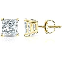IGI Certified 1 to 5 Carat Princess Cut Lab Grown Diamond Stud Earrings for Women in 14k Gold or Platinum (E-F Color, SI1-SI2 Clarity, cttw) 4-Prong Setting Screw Back Square Studs by Diamond Wish