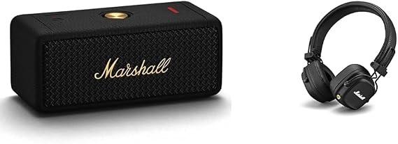 Marshall Major IV On-Ear Bluetooth Headphone, Black & Emberton II Portable Bluetooth Speaker - Black & Brass
