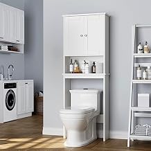 Over the Toilet Storage Cabinet, Bathroom Storage Cabinet White Organizer Over Toilet, Bathroom Space Saver with Adjustable Shelf, White