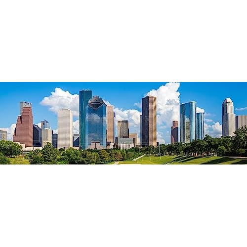 12x36 Inch Canvas Panoramic Houston Skyline Wall Art: Texas Cityscape Home Decor Photo, Downtown City Print Office Living Room Bedroom, Artwork Gifts Men Women