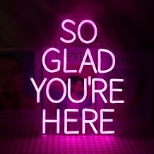 QiaoFei LED "So Glad You Are Here" Neon Sign Pink Word/Letters USB Powered Neon Lights for Bar Coffee Room Home Art Wall Decor Birthday/Wedding Party Window Living Room Decor(pink)