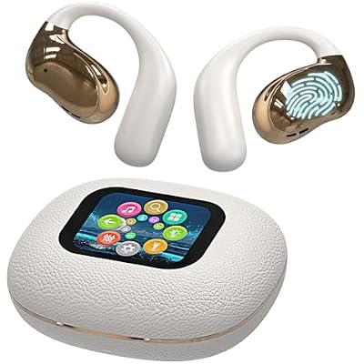 Open Ear Earbuds Ultra Comfort Wireless Bluetooth 5.4 Headphones Over The Ear Earbuds with Intelligent Touch Screen EarHooks IPX7 Waterproof Bone Conduction Earphones for Fitness Sports-OFF WHITE