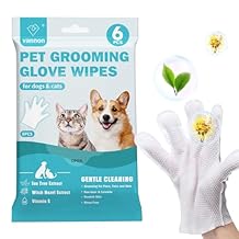 Vannon Extra Thick Pet Bathing Wipes for Dogs & Cats, Cleaning & Odor-Controlling Grooming Gloves, Nourish Fur Glove Wipes for Daily Care and Traveling, Rinse Free, Unscented, 6 PCS