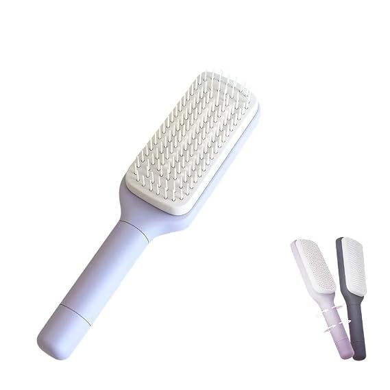 otatable Self Cleaning Hair Brush, 2025 Anti-Static Detangling Brush with Retractable Bristles, Easy Clean Massage Comb for Women, Effortless Hair Removal for Thin & Fine Hair (Purple)
