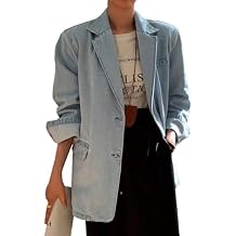 Mina Self 2026 Spring Women's Denim Blazer Jacket - Fashion Open Front Lightweight Casual Work Office Jean Top Pockets
