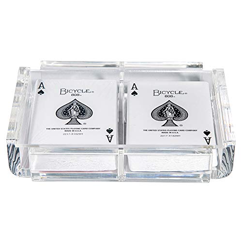 Modern Elegant Playing Card Deck Holder Tray with 2 Decks of Playing Cards in Unique Stylish Deluxe Acrylic Box with Color lid Clear